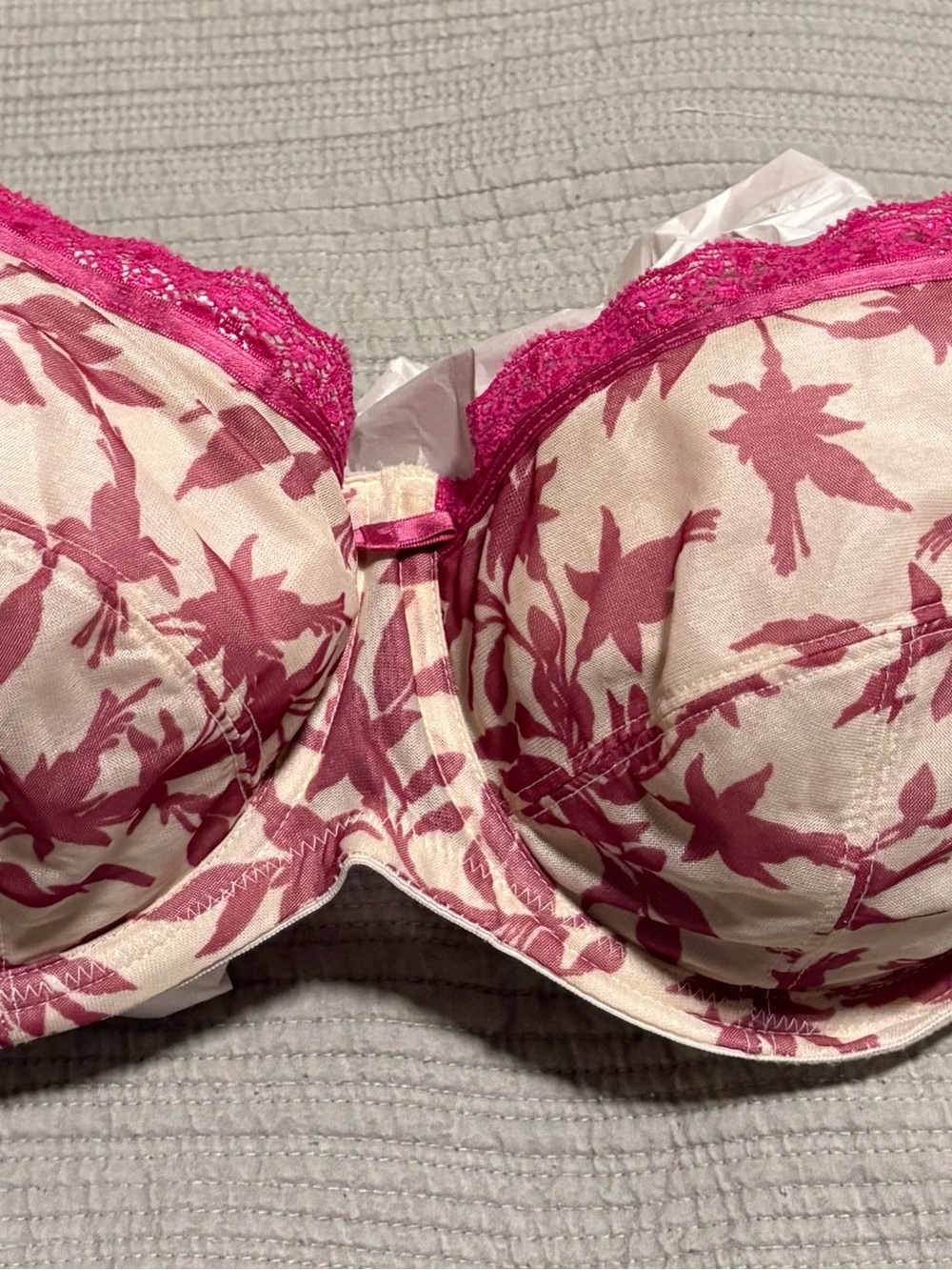 Panache Floral Lace Trim Underwire Bra & Pantie- Pink